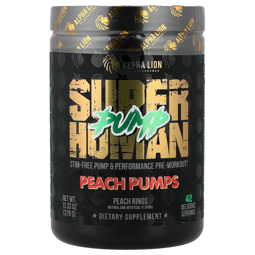 ALPHA LION, SuperHuman Pump, персиковые плоды, персиковые колечки, 378 г (13,33 унции)