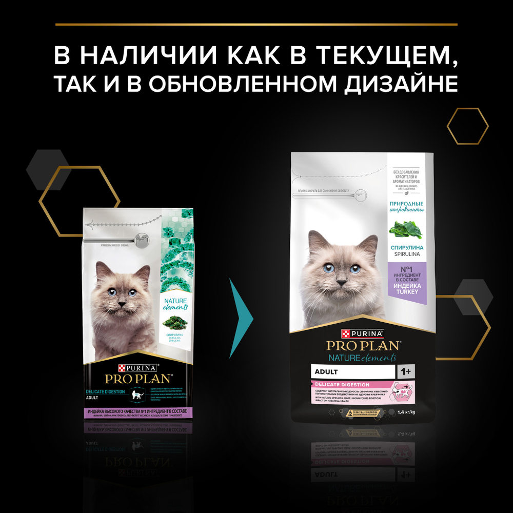 Сухой корм Pro Plan Nature Elements для кошек при чувствительном пищеварении с индейкой 1.4 кг