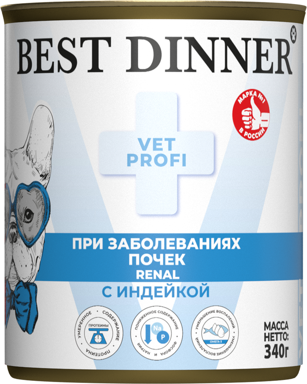 Консервы Бест Диннер Эксклюзив Vet Profi Renal Ренал диета для взрослых собак при заболеваниях почек с индейкой 340 г