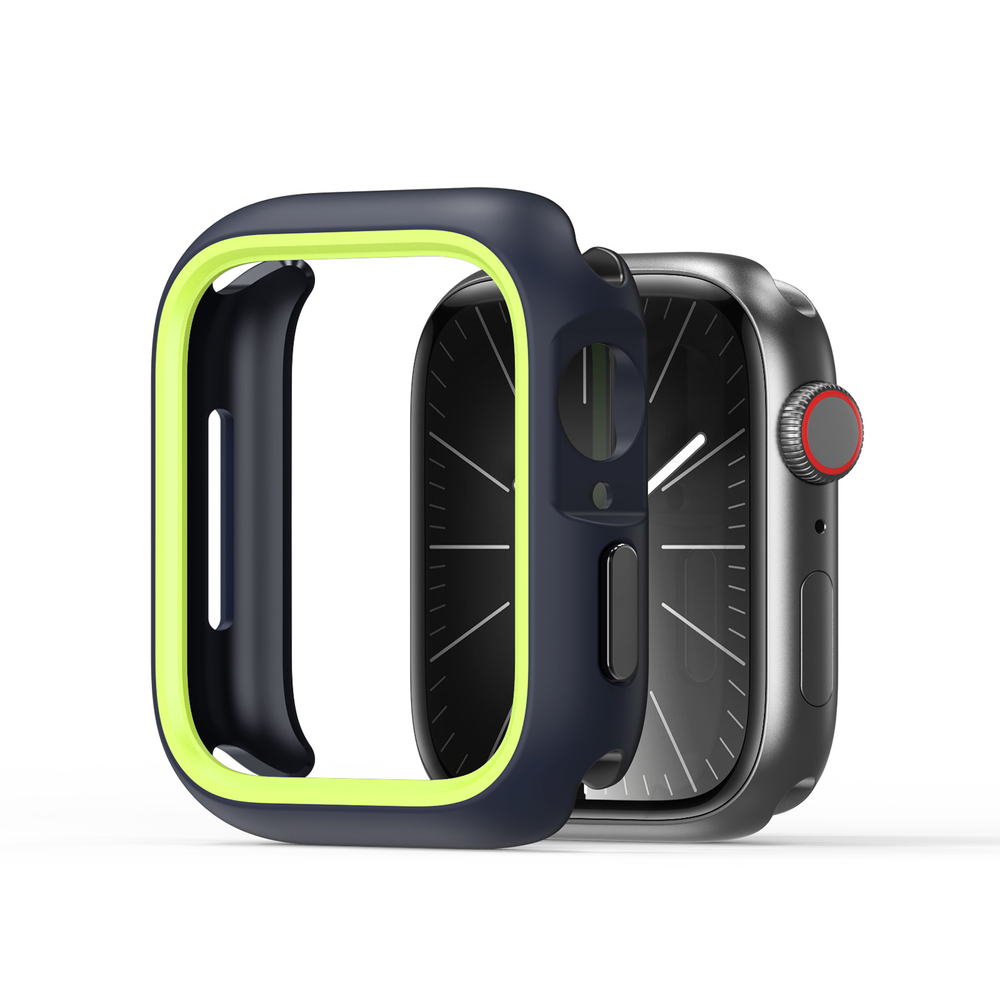 Чехол-бампер для часов Apple Watch 41мм для моделей 7, 8 и 9 серии, черный с зелеными вставками (Midnight/Green) от Dux Ducis, серия Bamo Series Case