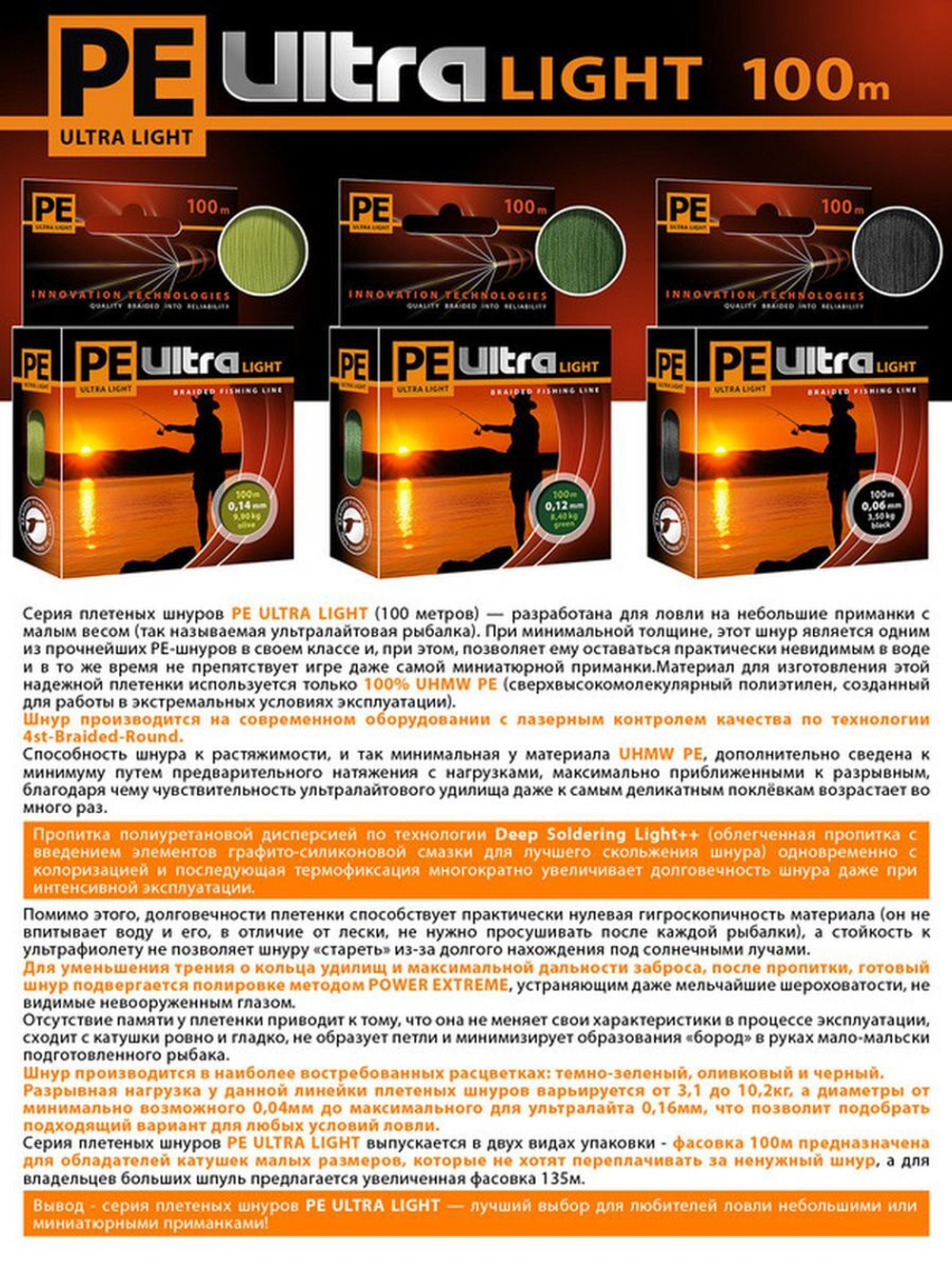 Плетеный шнур для рыбалки PE ULTRA LIGHT Black 0,04mm 135m