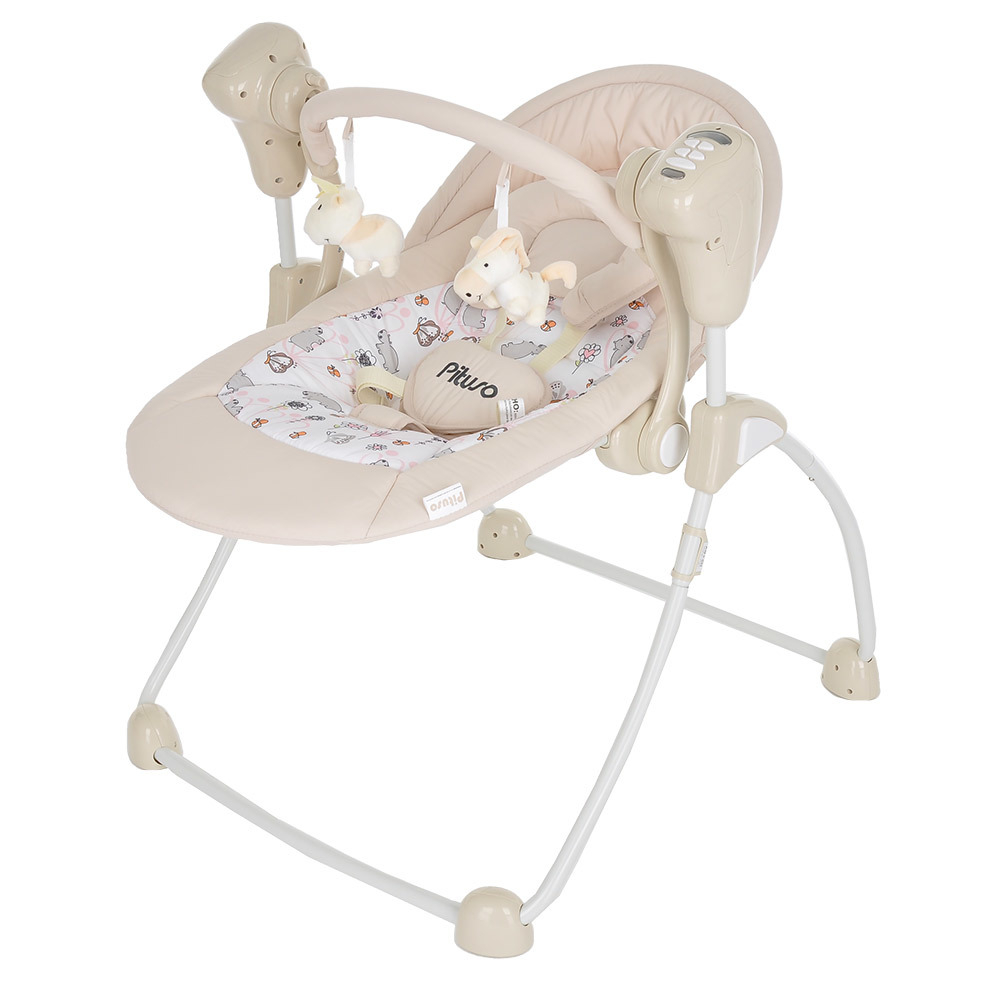PITUSO электрокачели Viola Cream/Кремовый Hippo пульт,МР3,адаптер,76х61х69см