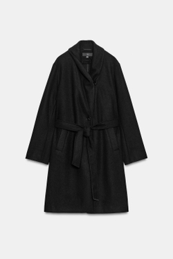 ZARA ПАЛЬТО ИЗ МЯГКОЙ ТКАНИ С ПОЯСОМ, ЧЕРНЫЙ