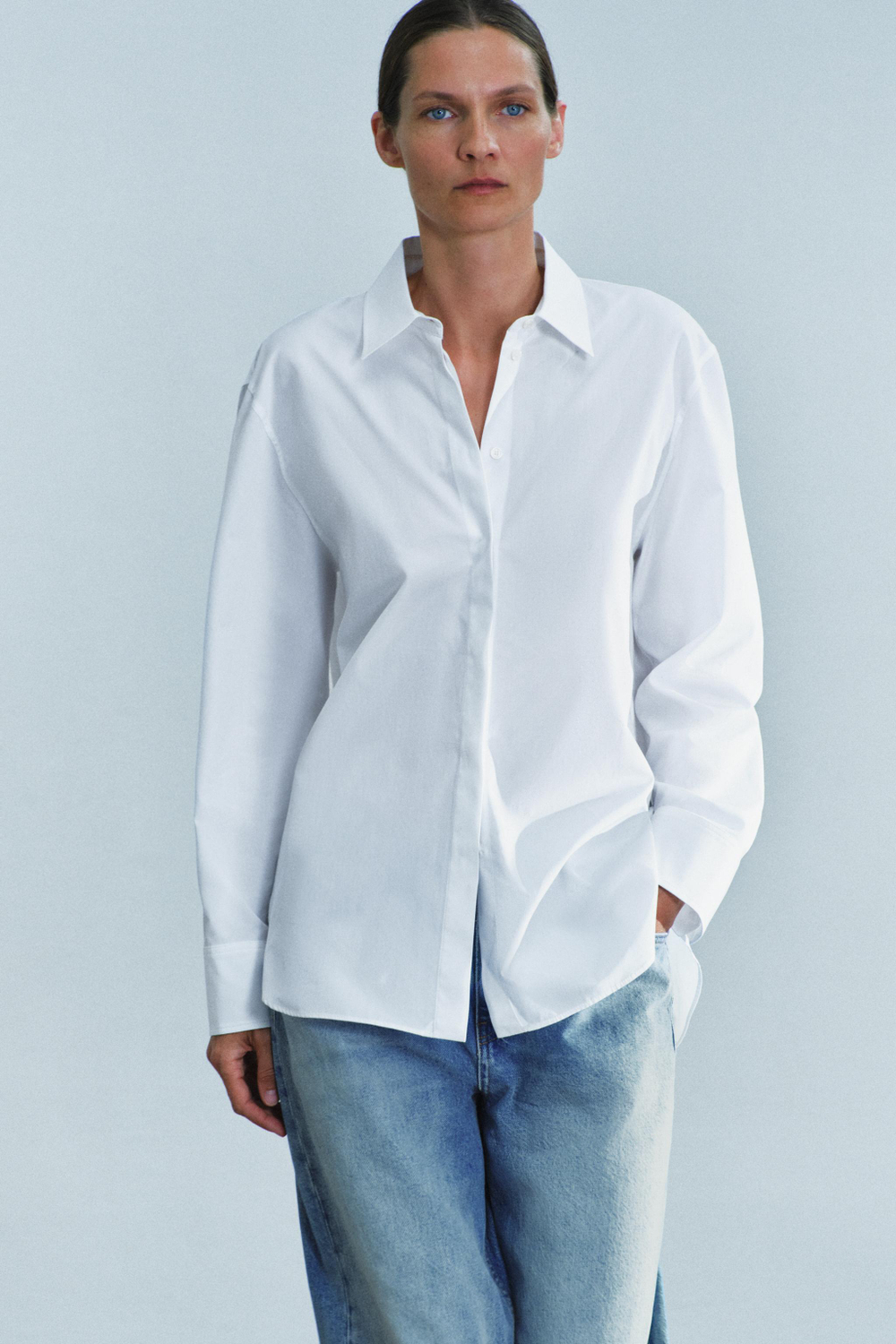 ZARA ГЛАДКАЯ РУБАШКА ИЗ ПОПЛИНА — ZW COLLECTION, БЕЛЫЙ