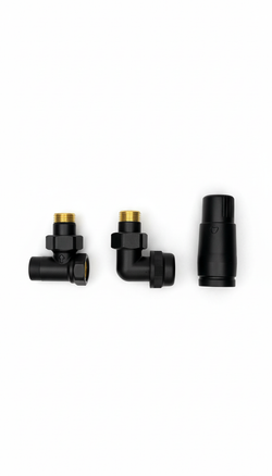 Комплект трехосевой Thermo DN15 GZ1/2 x GW1/2, левый, с головкой Мини M30x1,5, Черный