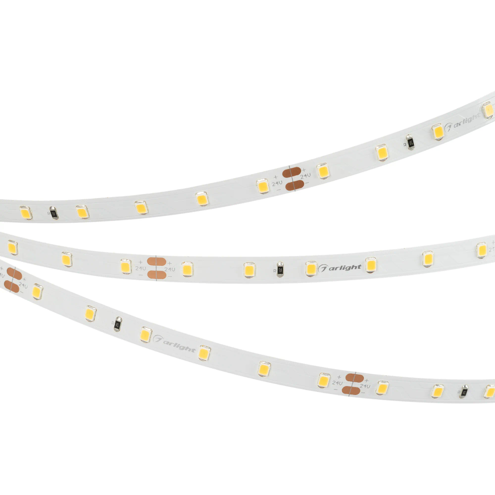 Светодиодная лента RT-A60-8mm 24V Warm3000 (4.8 W/m, IP20, 2835, 50m) (Arlight, 4.8 Вт/м, IP20) 024584(2)