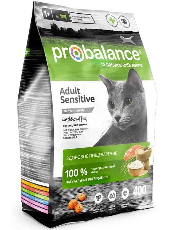 Сухой корм ProBalance Sensitive для взрослых кошек с чувствительным пищеварением, с курицей и рисом