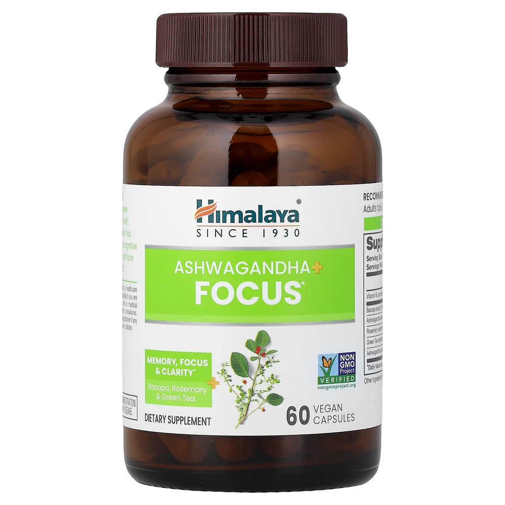Himalaya, Ashwagandha + Focus`` 60 веганских капсул