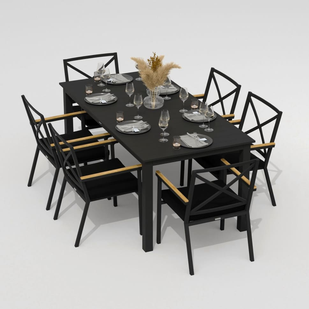 Обеденная группа Ideal Patio ДОЛЛА ФЕСТА каркас карбон, стол алюминий 180, ткань черная