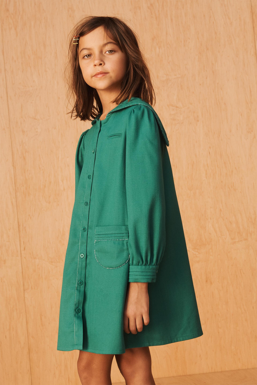 ZARA ПЛАТЬЕ С ВОРОТНИКОМ-СТОЙКОЙ, ЗЕЛЕНЫЙ