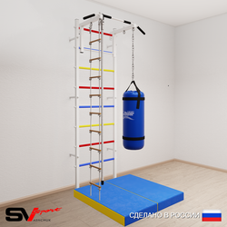 Шведская стенка Sv Sport усиленная 6146 (Турник стандарт/Канат/Лестница/Цепь/Мешок 22кг/Мат 1м)