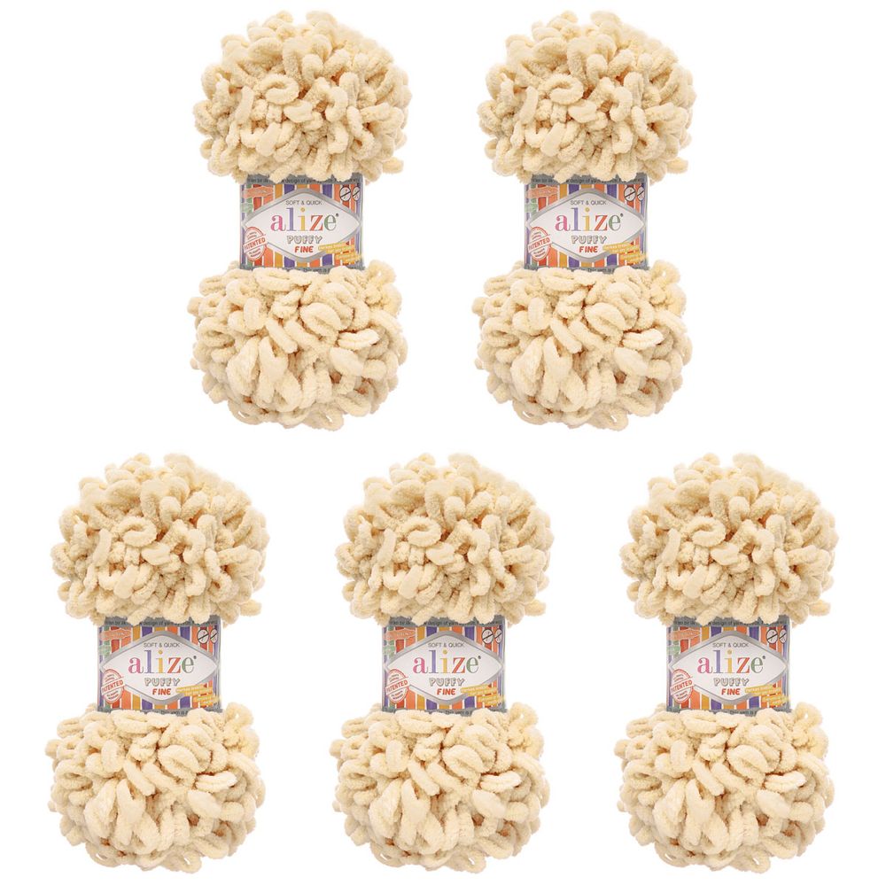 Пряжа Alize (Ализе) Puffy Fine / уп.5 мот. по 100 г, 14м, 310 шампань A