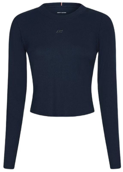 Женская теннисная футболка (dł. Рукава) Tommy Hilfiger Slim Soft Modal Rib Cropped Tee - desert sky