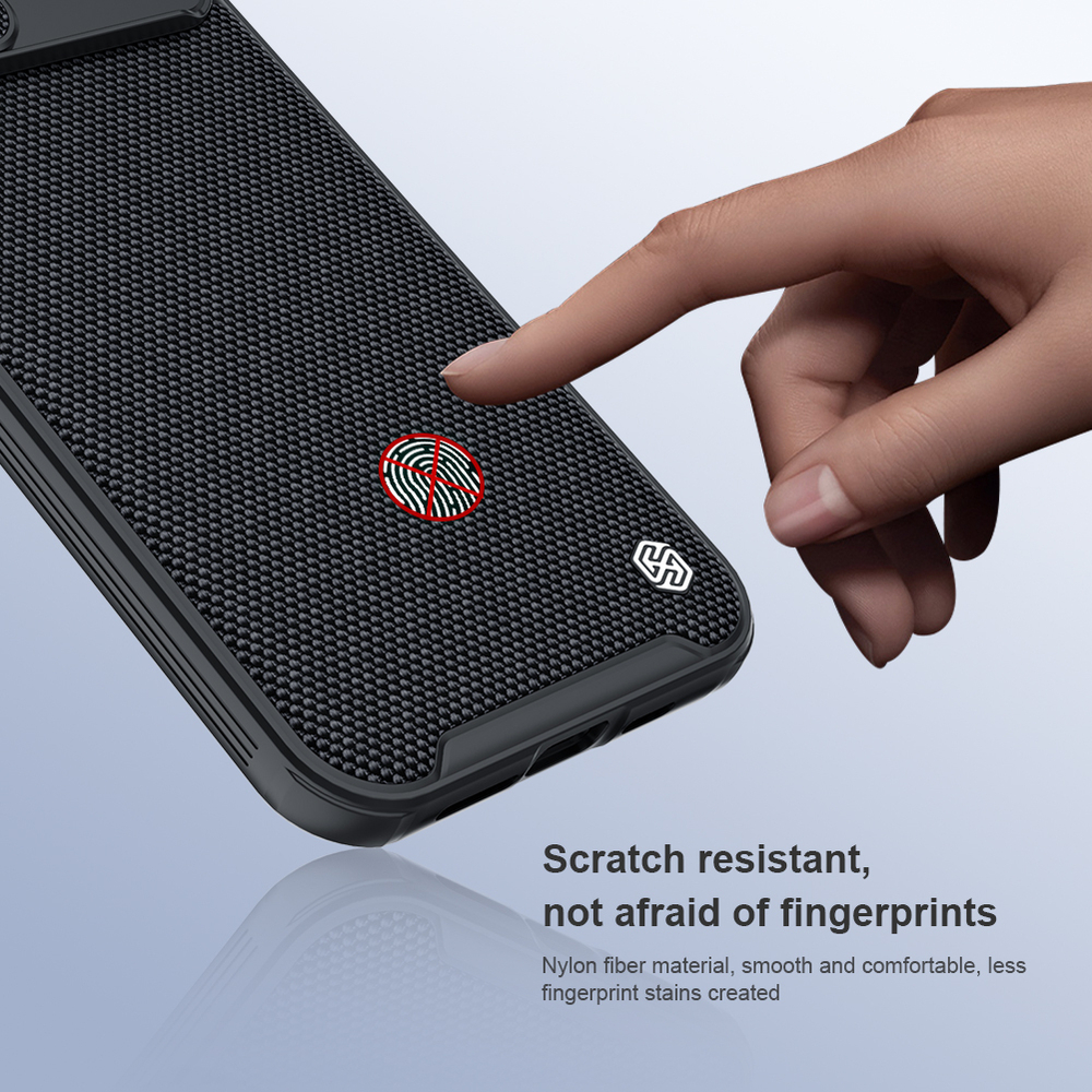 Чехол усиленный от Nillkin для iPhone 13 Pro, серия Textured Case Pro (покрытие нейлонового волокна), сдвижная шторка для защиты камеры