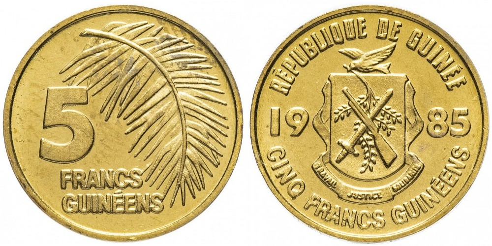 Гвинея 5 франков, 1985 Пальмовый лист XF