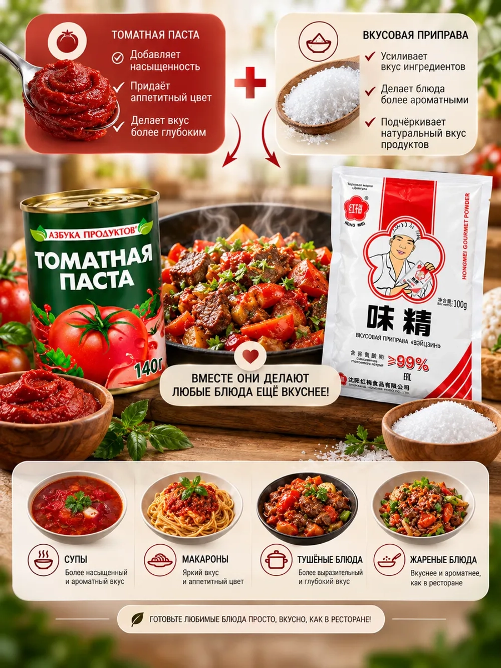 Томатная паста 140 г + вкусовая приправа "Вэйцзин" 100 г