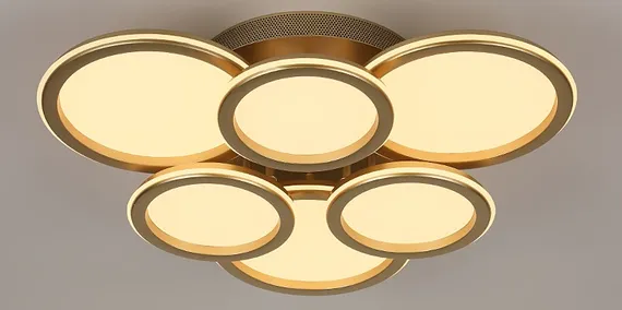 Люстра потолочная светодиодная Rilon 9301/3+3S CHAMPAGNE GOLD, 180 Вт, золотая и шампань
