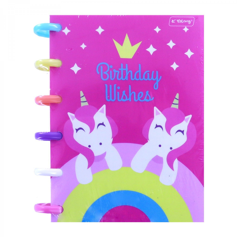 Блокнот А6, Yalong, цветные кольца, пластиковая обложка, клетка, 100 л., "Единороги", ассорти