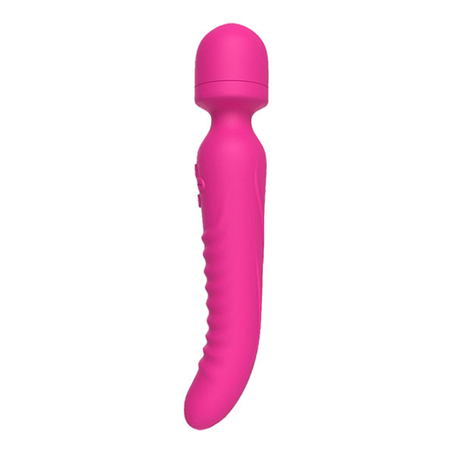 Ярко-розовый двусторонний wand-вибромассажер 22,5см с рифленой ручкой Silicone Toys Mission USK-W02