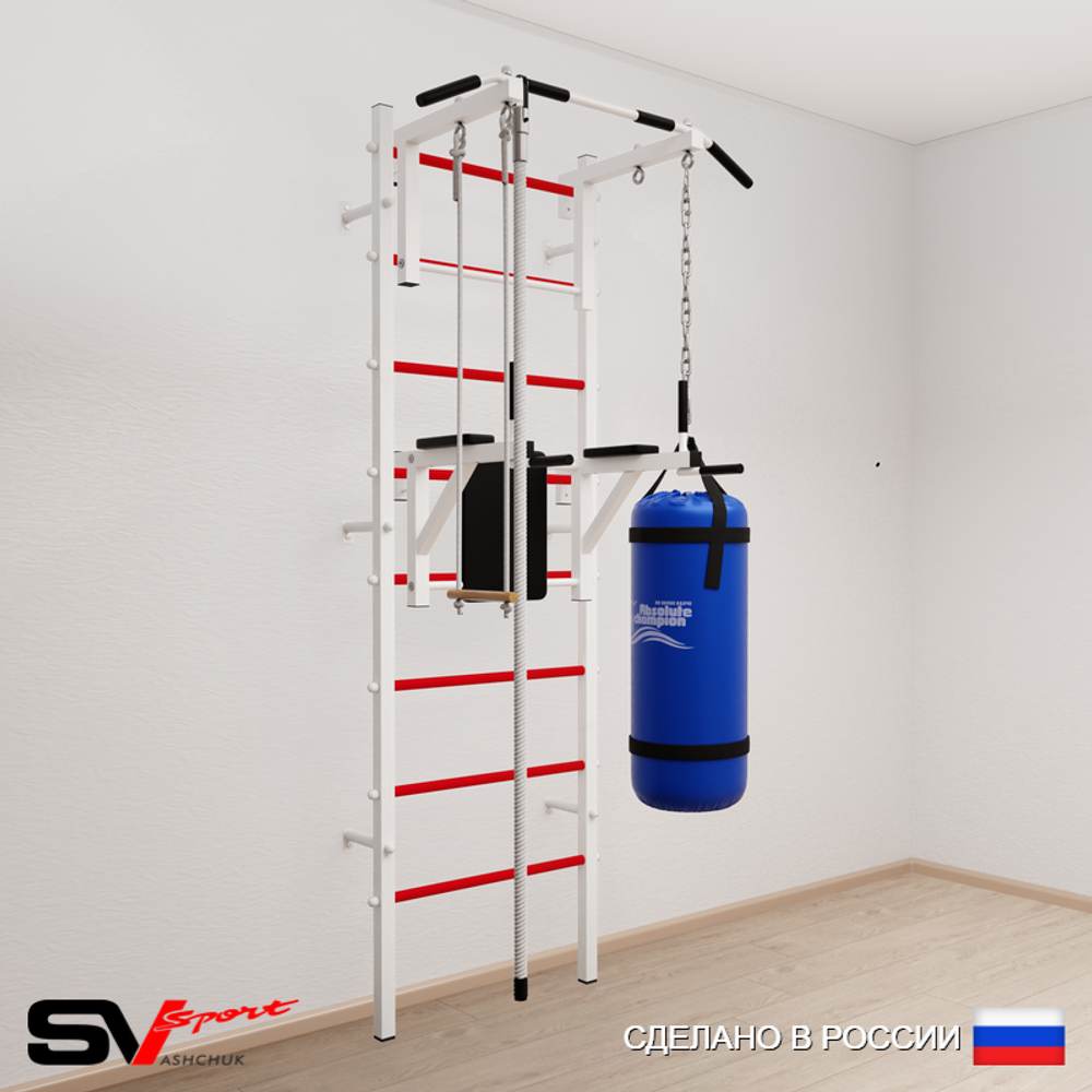 Шведская стенка Sv Sport усиленная 6762 (Турник стандарт/Брусья/Канат/Трапеция/Цепь/Мешок 22кг)