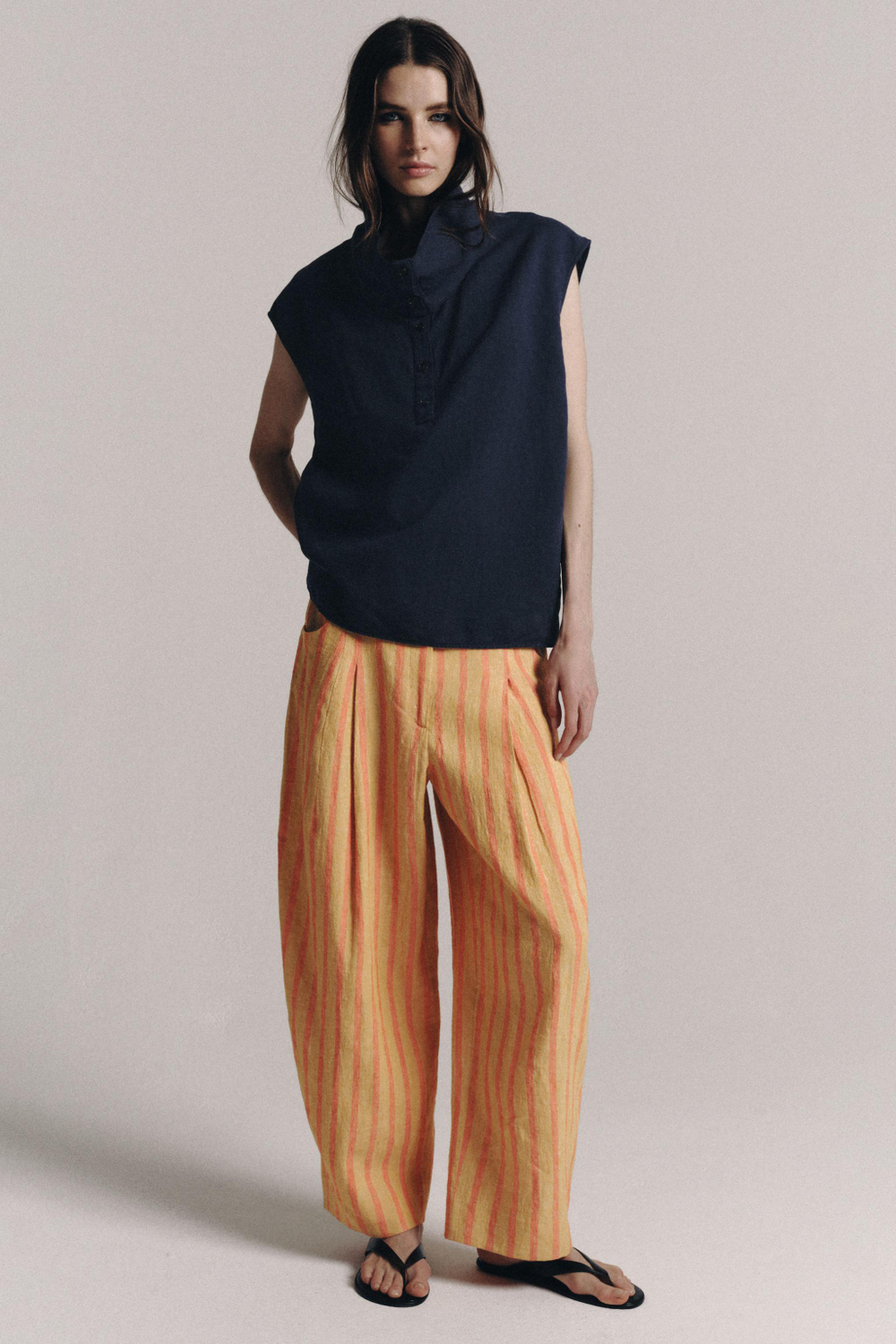 ZARA РУБАШКА ИЗ СМЕСОВОГО ЛЬНА — ZW COLLECTION, МОРСКОЙ СИНИЙ