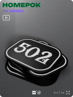Номерок на дверь квартиры 502, для кабинета, офиса, шильдик 9 х 7 см, черный, Айдентика Технолоджи
