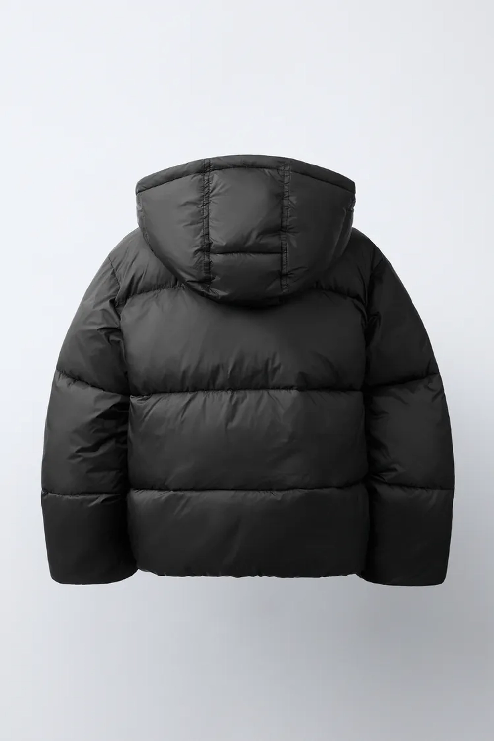 ZARA СТЕГАНАЯ КУРТКА WATER-REPELLENT С КАПЮШОНОМ, ЧЕРНЫЙ