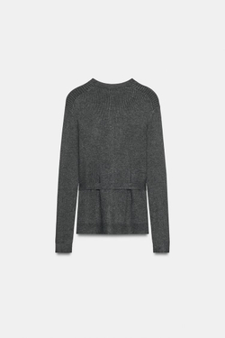 ZARA КАРДИГАН В РУБЧИК С ПОЯСОМ, ТЕМНО-СЕРЫЙ