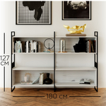 Стеллаж Бьерн 180×35×127, массив сосны с металлическими боковинами, белый воск