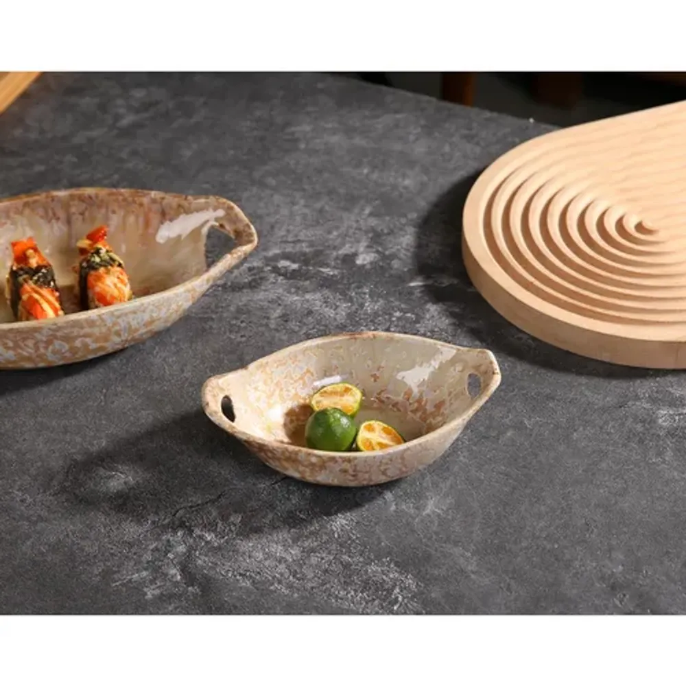 Блюдо овальное 16*10,5 см h4 см 140 мл для закусок Pearl Sea Stone с ручками Frutti di Mare P.L. [4]