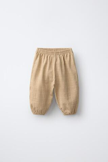 ZARA БРЮКИ ИЗ РЕЛЬЕФНОЙ ТКАНИ В ПОЛОСКУ, ОХРА
