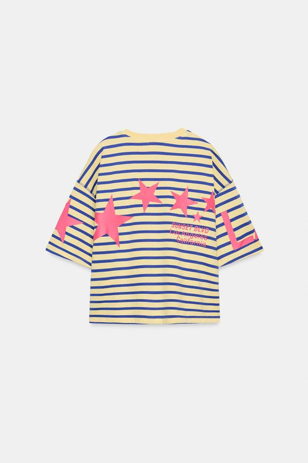 ZARA ФУТБОЛКА OVERSIZE В ПОЛОСКУ С НАДПИСЬЮ, ЖЕЛТЫЙ