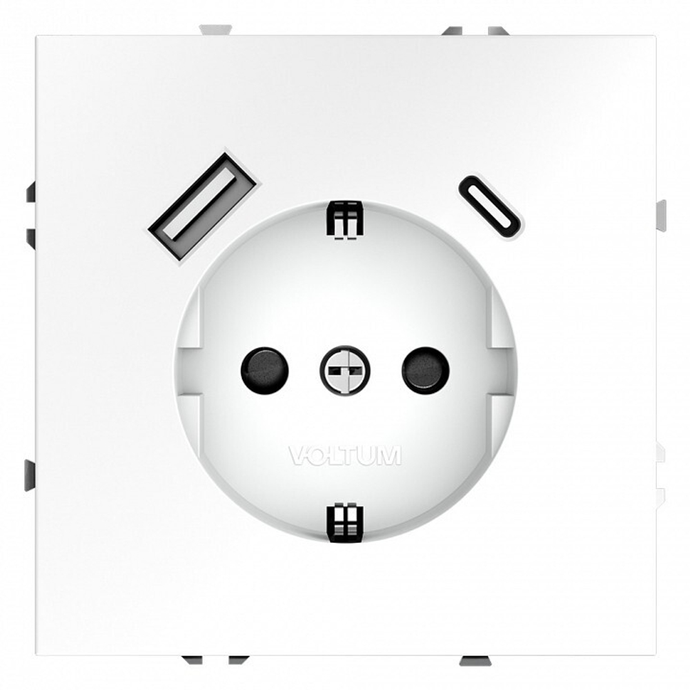 Розетка с заземлением и со шторкой и 2хUSB type A и C, без рамки Voltum S70 VLS040502