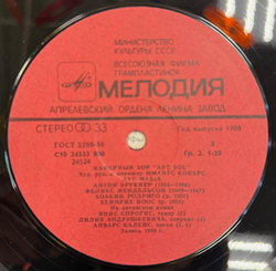 Виниловая пластинка АVE MARIA - Камерный хор (Мелодия) LP