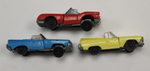 Набор из 3 штук Chevrolet Impala жёлтый и синий, Chevrolet Corvette. Серия машинок из киндер-сюрприза Ferrero Kinder 1994 год