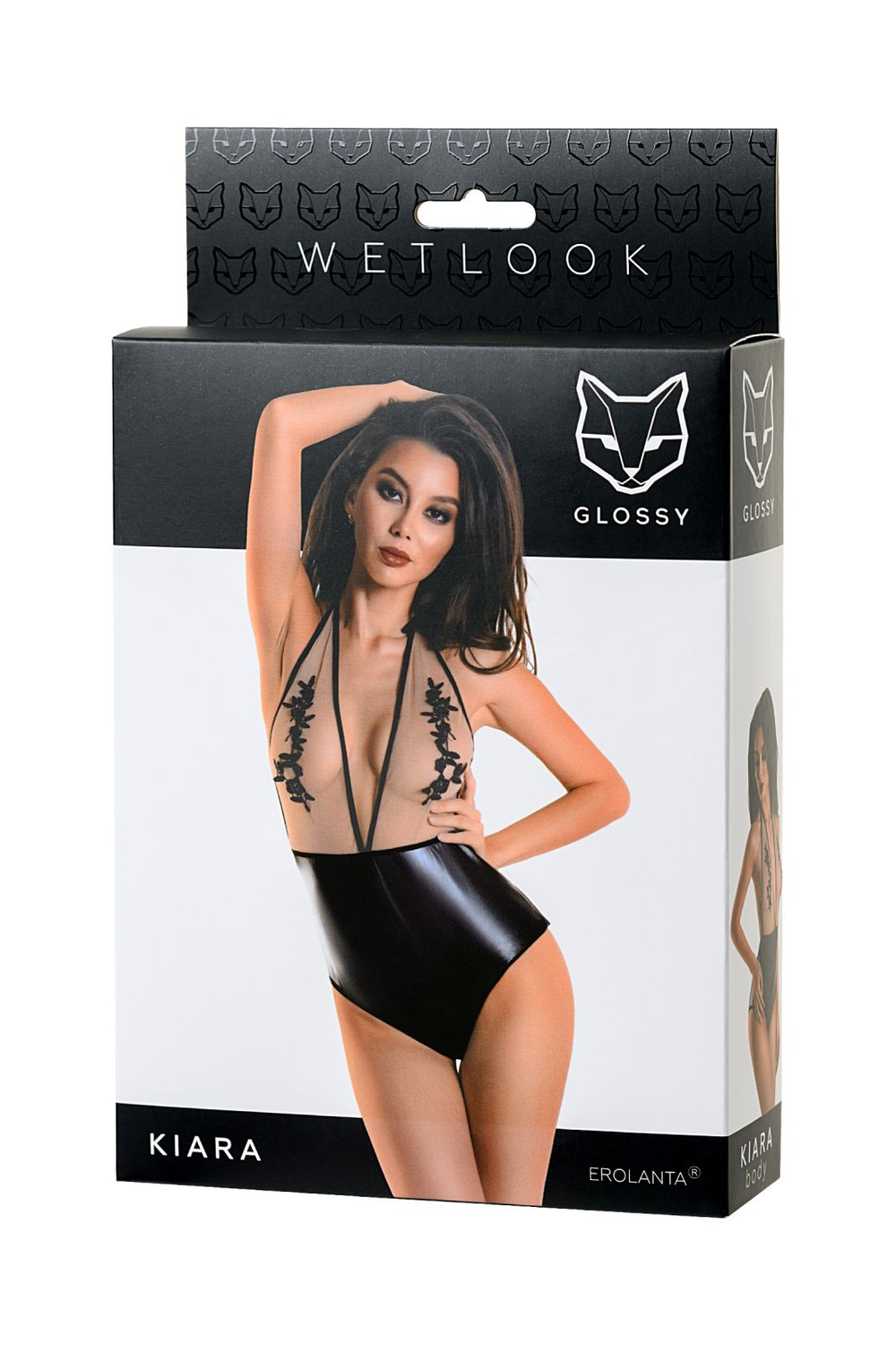 Glossy Kiara - Боди из материала Wetlook, черное, XL