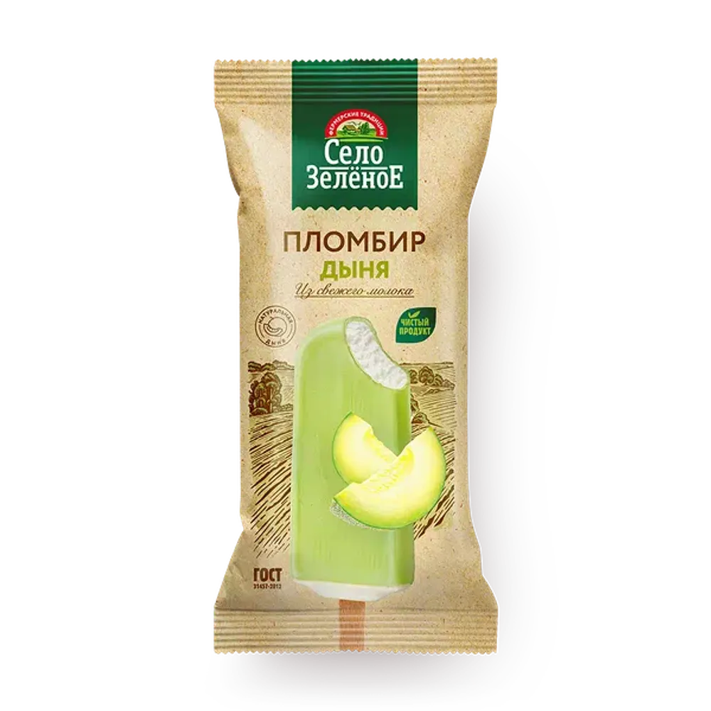 Мороженое Село Зеленое Эскимо пломбир в глазури дыня 15% 70г