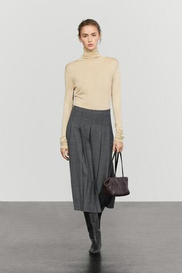 Massimo Dutti Юбка миди из смесовой шерсти со складками, серый