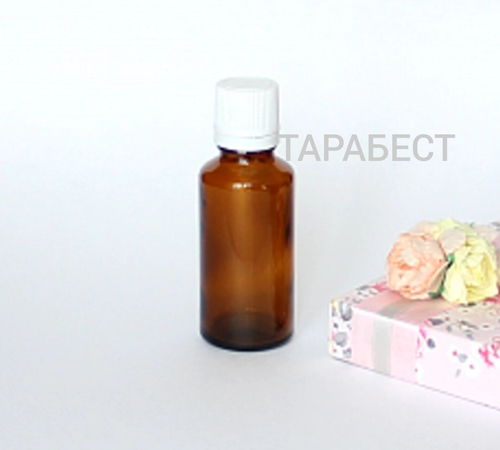 Флакон 030 мл стекло коричневый с белой крышкой капельницей
