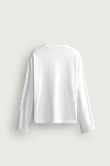 ZARA ФУТБОЛКА В ПОЛОСКУ ОВЕРСАЙЗ С ДЛИННЫМИ РУКАВАМИ, БЕЛЫЙ