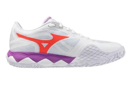 Женские теннисные кроссовки Mizuno Wave Enforce Tour 2 CC - white/lava orange/dahlia