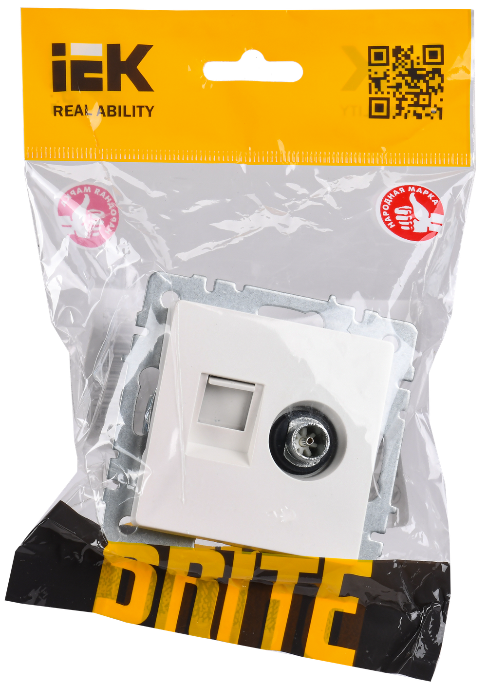 BRITE Розетка двойная TV+RJ45 кат.5E РТВ/РК12-БрЖ жемчуг IEK