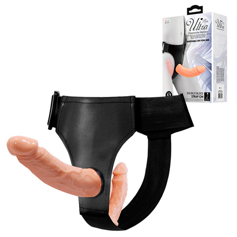 Женский страпон с 2 отростками внешним 13,5см и внутренним 10,2см Baile Ultra Passionate Harness Strap On BW-022077