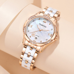 STARKING Quartz Movement Ceramic Strap Watch Women"s Watch White Dial