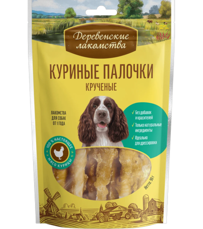 Деревенские лакомства Для собак Куриные палочки крученные, 90гр.