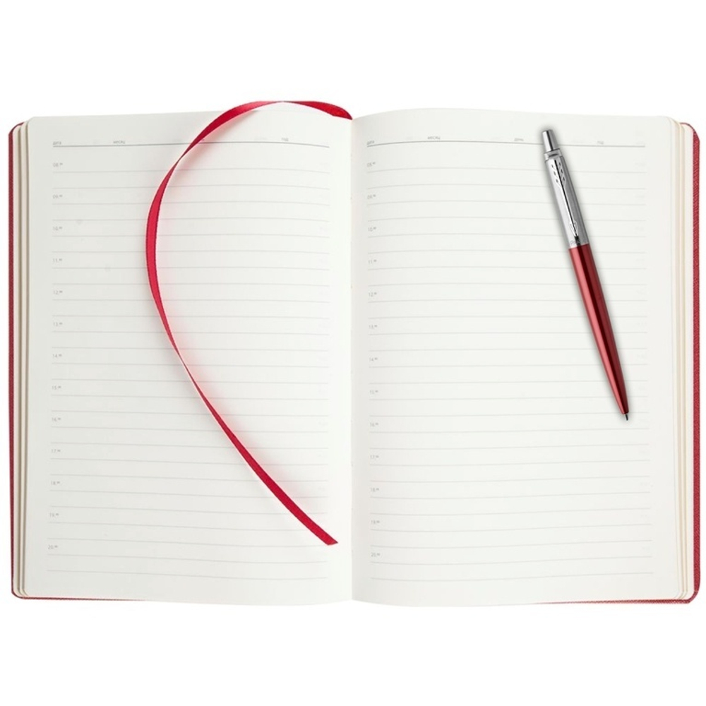 Подарочный набор: Ежедневник красный недатированный  и Шариковая ручка Parker Jotter Essential, Kensington Red CT, стержень: Mblue
