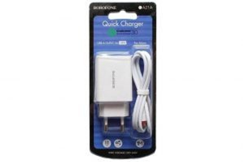 Сетевое зар. устр. Borofone BA21A с шнуром Micro 1USB 2.1A белое