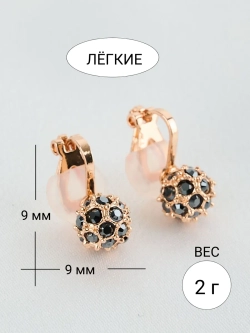 Клипсы Черные шарики с кристаллами Swarovski