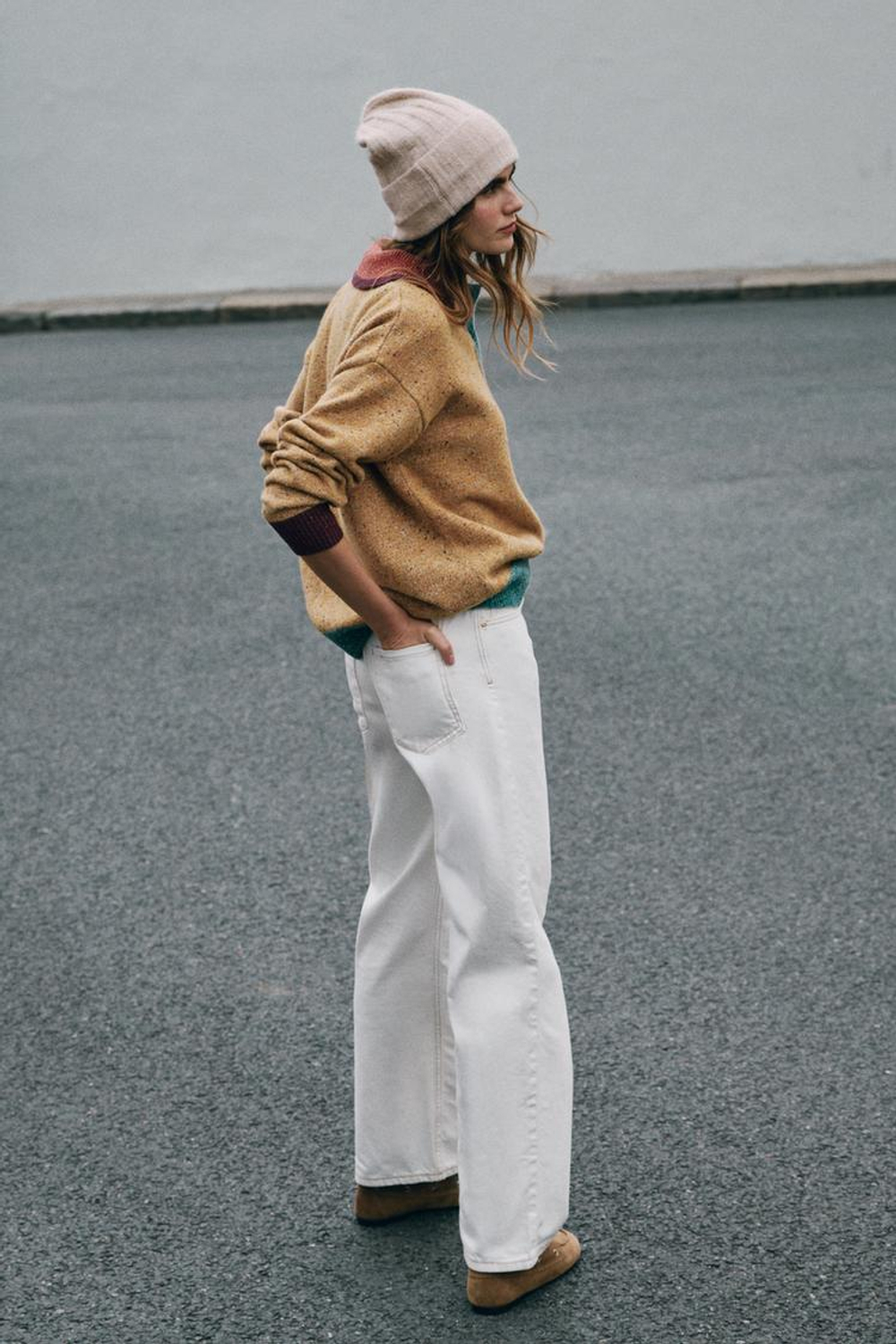 ZARA ТРИКОТАЖНЫЙ СВИТЕР ПОЛО ИЗ ШЕРСТИ, РАЗНОЦВЕТНЫЙ