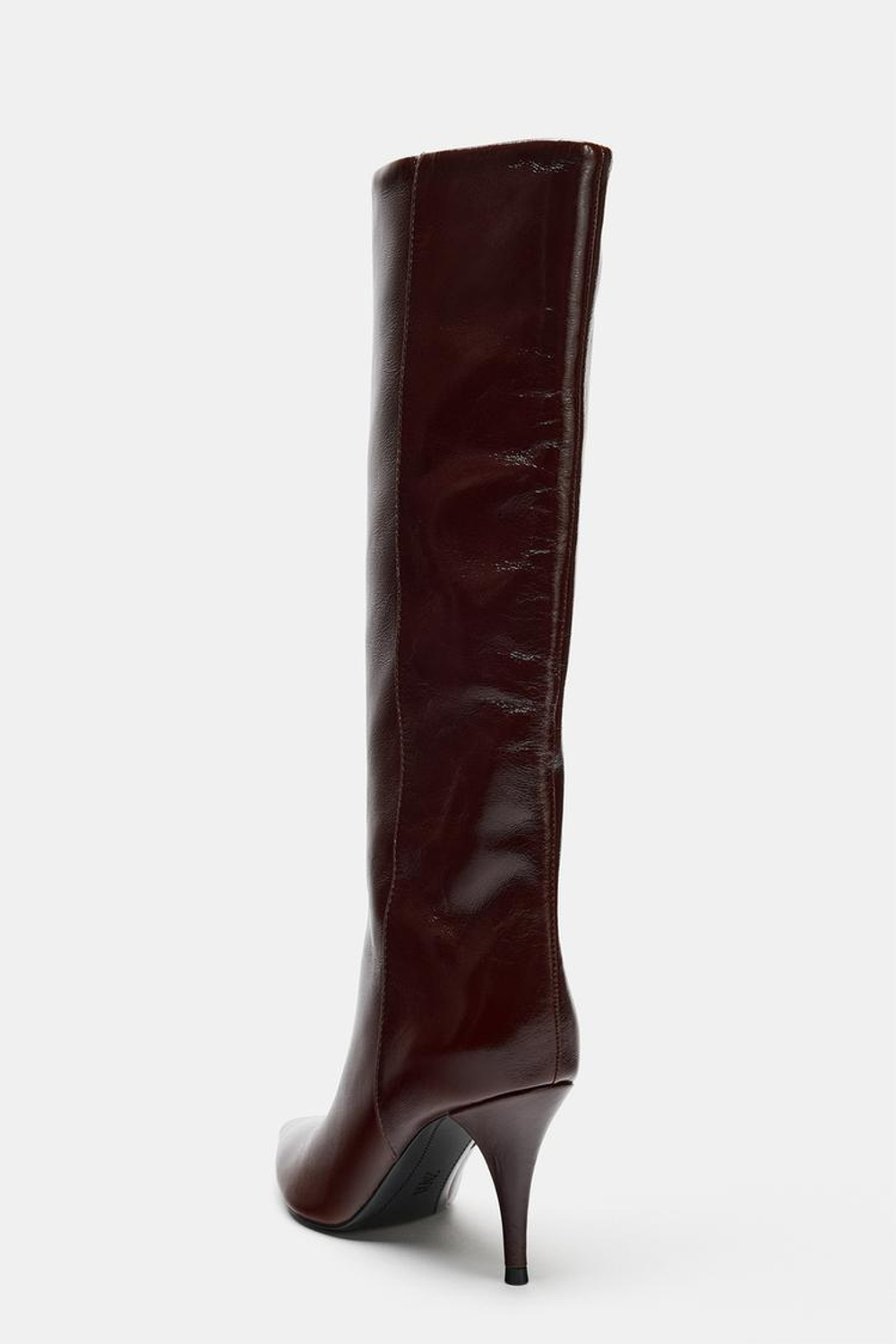 ZARA КОЖАНЫЕ САПОГИ НА КАБЛУКЕ, КОРИЧНЕВЫЙ